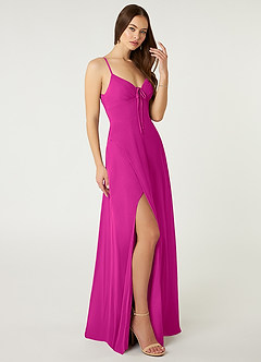 Azazie Minie Bridesmaid Dresses Fuchsia A-Line Bow Chiffon Dress image4