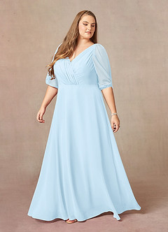 Azazie Bronwyn Mother of the Bride Dresses Sky Blue A-Line V-Neck Ruched Chiffon Dress image8