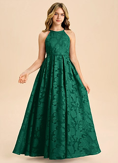 Azazie Arianthe Junior Emerald A-Line Pleated Floral Burnout Dress image5
