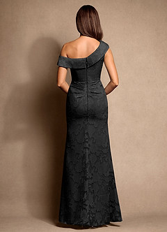 Azazie Hamptons Vestidos para mãe da noiva Vestido Preto de Esgotamento Floral de Linha A com Plissado image3
