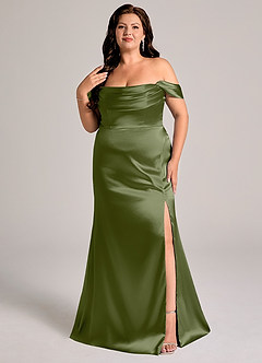 Azazie Saige Bridesmaid Dresses Olive Sheath Off the Shoulder Metallic Satin Convertible Dress image11