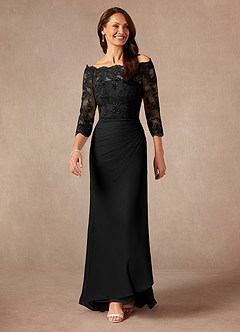Azazie Rhonda Mother of the Bride Dresses Black Mermaid Off the Shoulder Mesh Dress image3