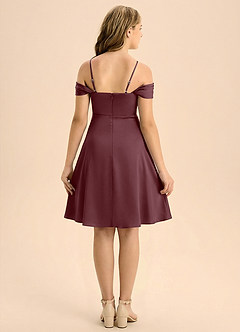 Azazie Anselie Junior Abito A-Line in Raso Elasticizzato Plissettato Sangria image2