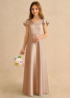 Azazie Nari Girls Formal Vente finale Robe Trapèze en Satin extensible avec manches Blushing Pink image3