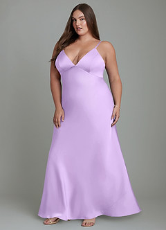 Azazie Stefania Vestidos de madrinha de casamento Vestido Lilás de Cetim elástico de Linha A image12