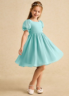 Azazie Jolie Flower Girl Dresses Aqua A-Line with Sleeves Chiffon Dress image1