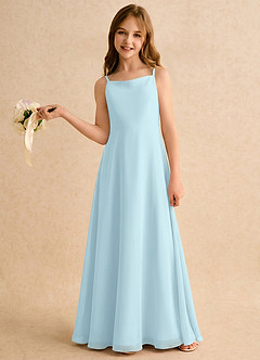 Azazie Jaella Girls Formal Robe Demoiselle D'honneur Fillette Robe Trapèze en Mousseline de soie Plissé Bleu Nuage image2