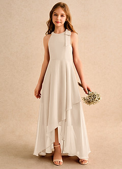 Azazie Boop Girls Formal Flower Girl Dresses White Alabaster A-Line Bow Chiffon Dress image4