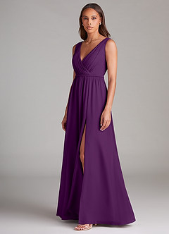 Azazie Tanicia Brautjungfernkleider A-Linie Plissee Chiffon Kleid Traube image2