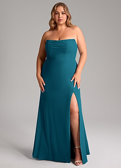 Azazie Saige Jurken voor bruidsmeisjes Converteerbaar Jurk van Chiffon met A-Lijn Off the Shoulder Inkt Blauw image16