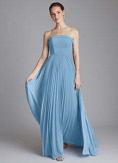Azazie Mariana Abiti da Damigella Abito A-Line in Chiffon Senza Cinturino Blu Acciaio image5