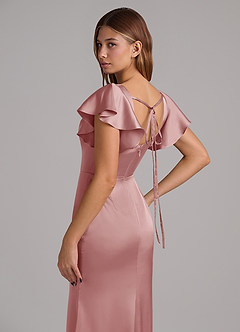 Azazie Elkie Probar vestidos en casa Vestido de Esmeralda de Satén Elástico de Corte Sirena con Escote Cuadrado image7