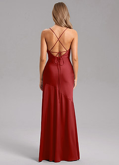 Azazie Grata Bridesmaid Dresses Pomegranate Sheath Side Slit Stretch Satin Dress image2