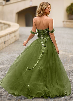 Eleanor Vert Robe de bal en dentelle florale 3D image8