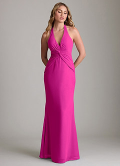 Azazie Valerie Bridesmaid Dresses Fuchsia Mermaid Pleated Chiffon Dress image3