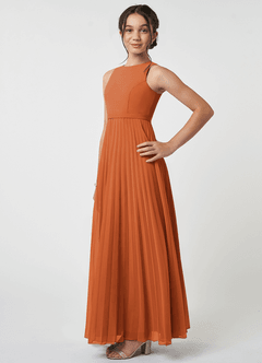 Azazie Lindie Junior Cinnamon A-Line Pleated Chiffon Dress image3