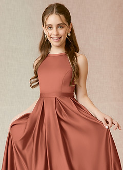 Azazie Arianthe Junior Clay A-Line with Pockets Stretch Satin Dress image5