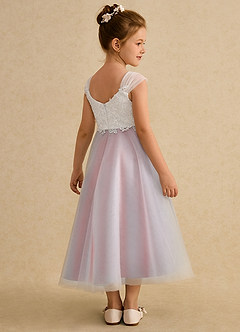 Azazie Momo Flower Girl Dresses Ivory Coral A-Line Lace Dress image2