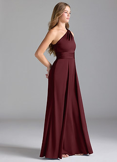 Azazie Dallas Vestidos de damas de honor Vestido de Cabernet de Satén Elástico de Corte en A con Hombro unilateral image4
