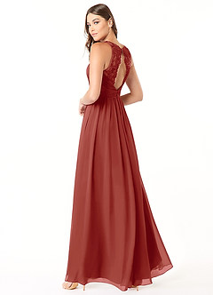 Azazie Luz Bridesmaid Dresses Terracotta A-Line Lace Chiffon Dress image4