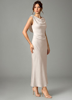 Azazie Kieryn Bridesmaid Dresses White Alabaster Mermaid Pleated Stretch Satin Dress image10