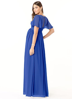 Azazie Verna vestidos de dama de honor de maternidad Vestido de Corte En A Cuello en V fruncido Hasta el suelo Gasa image4