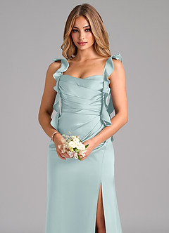 Azazie Jessamine Robes de demoiselle d'honneur Robe Trapèze en Satin extensible Corset Brume image7