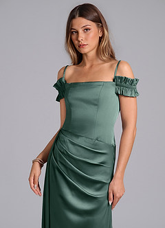 Azazie Kalysia Bridesmaid Dresses Eucalyptus Mermaid Off the Shoulder Stretch Satin Convertible Dress image5