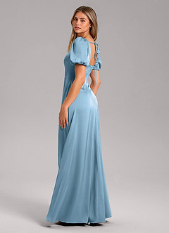 Azazie Fyona Bridesmaid Dresses Steel Blue A-Line Pleated Stretch Satin Dress image5
