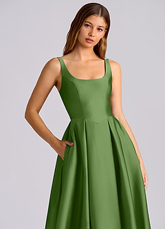 Azazie Amalie Brautjungfernkleider Eine Linie Plissee Stretch-Satin Kleid Basilikum image2