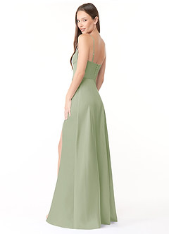 Azazie Halsey Bridesmaid Dresses Dusty Sage Sheath Side Slit Stretch Satin Dress image5