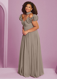 Barbie ♥ Azazie Robes de demoiselle d'honneur Robe Trapèze Convertible en Mousseline de soie Épaule décolletée Taupe image14