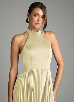 Azazie Zienna Brautjungfernkleider A-Linie Plissee Stretch-Satin Kleid Zitronensorbet image5