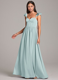 Azazie Denisse Bridesmaid Dresses Mist A-Line Ruched Stretch Satin Dress image3
