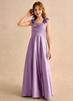 Azazie Rosita Girls Formal vestidos de niña de las flores Vestido de Glicinia de Satin Mate de Corte en A con Plisado image6