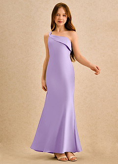 Azazie Almond Girls Formal Sukienki dla dziewczynek sypiących kwiaty Osłona Jedno ramię Satyna elastyczna Długość podłogi Sukienka image6