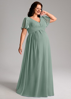 Azazie Verna Brautjungfernkleider für Schwangere A-Linie V-Hals Gerüscht Chiffon Bodenlänge Kleid image10