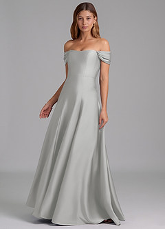 Azazie Seriana 신부 들러리 드레스 A라인 오프 더 숄더 스트레치 새틴 바닥 길이 드레스 image3