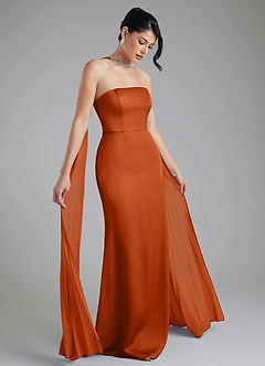 Azazie Tyler Bridesmaid Dresses Burnt Orange Sheath Strapless Stretch Satin Convertible Dress image1