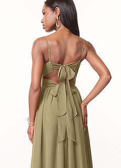 Azazie Zeya At-home Try On Dresses Moss Green A-Line Pleated Chiffon Dress image3