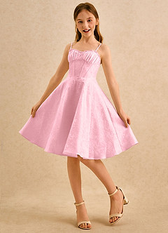 Azazie Posey Girls Formal Blumenmädchenkleider A-Linie Herzausschnitt Blumen-Jacquard Kleid Zartrosa image3