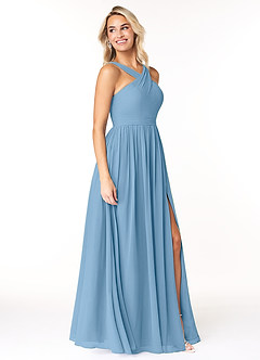Azazie Elvira Bridesmaid Dresses Steel Blue A-Line Pleated Chiffon Dress image4