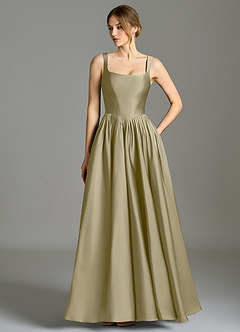 Azazie Verina Bridesmaid Dresses Moss Green A-Line Pleated Stretch Satin Dress image1