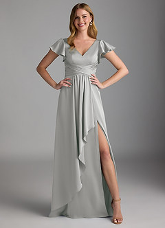 Azazie Omari Brautjungfernkleider A-Linie Stretch-Satin Kleid Silber image6