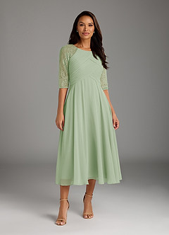 Azazie Dorothea Mother of the Bride Dresses Dusty Sage A-Line Scoop lace Chiffon Dress image1