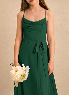 Azazie Jasslyn Girls Formal Robe Demoiselle D'honneur Fillette Robe Trapèze en Mousseline de soie Plissé Vert Foncé image5