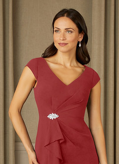 Azazie Nola Mère de la mariée Robes Robe Fourreau en Mousseline de soie Col en V Plissé Rouille image4
