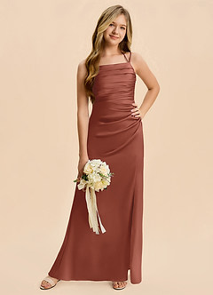 Azazie Nova Junior Robe Trapèze en Satin extensible Plissée Auburn image5
