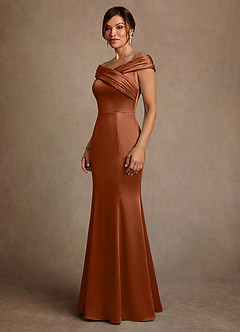 Azazie Aberdeen vestidos de madre de la novia Vestido de Cobre de Satén Elástico de Corte Recto con Plisado image3