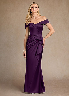 Azazie Laredo Mother of the Bride Dresses Grape Mermaid Off the Shoulder Stretch Satin Dress image3